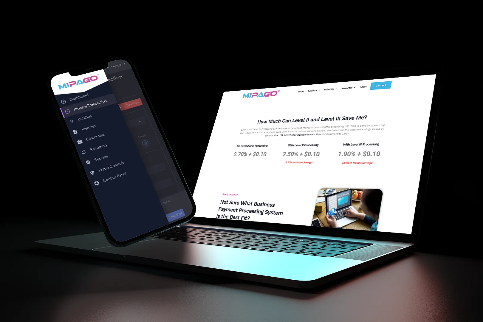 MiPago gateway UX design mockup on iPhone